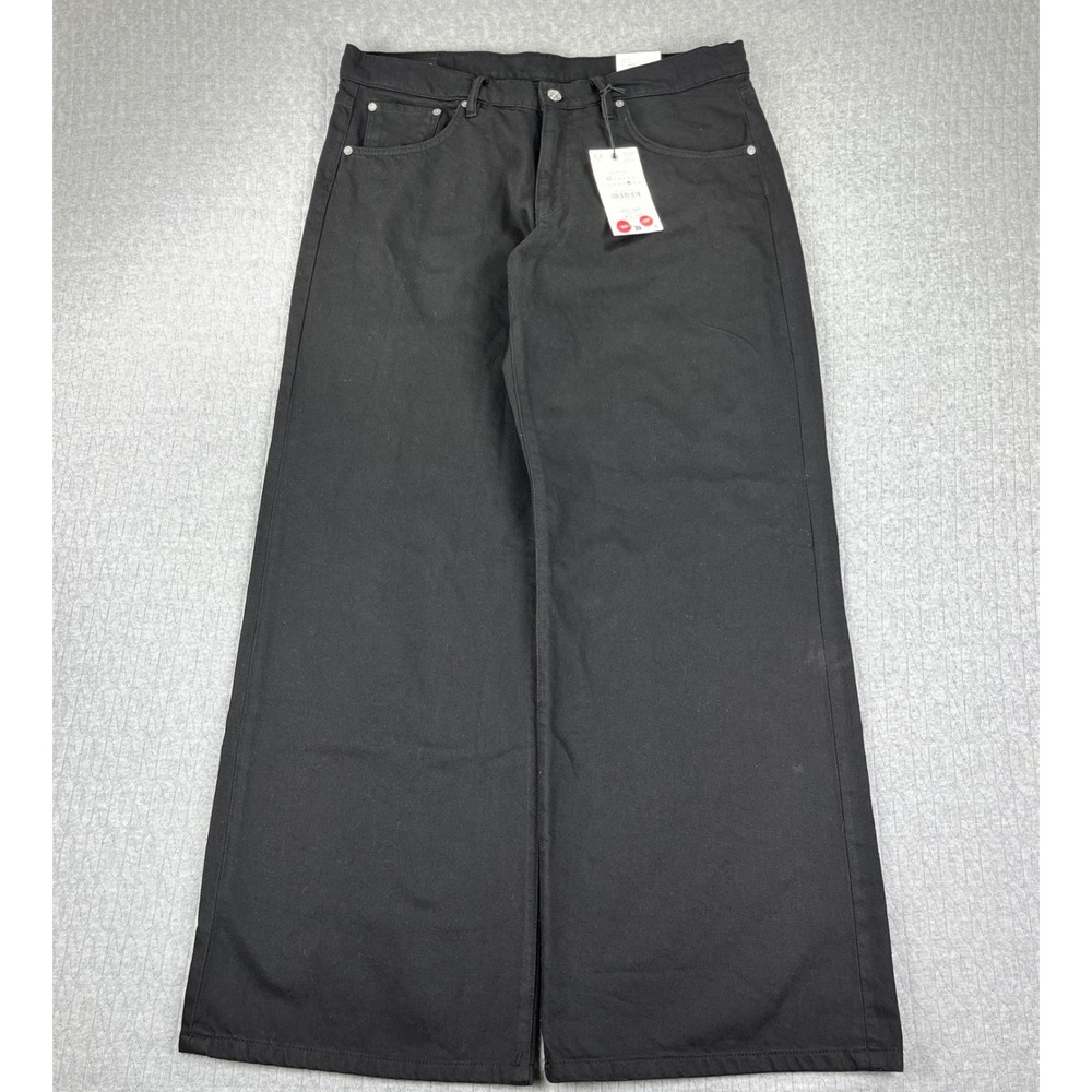 New Zara baggy wide leg Jeans Women 10/36x31 Black High Rise Denim Pants Y2K 90s